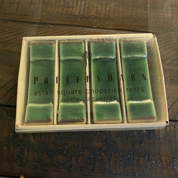 Pottery Barn Other - Pottery Barn Asian Square Chopstick Rests Holder Set of 4 Green‎ Ceramic